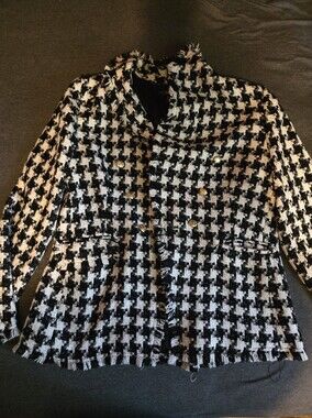 Rachel Zoe Black and White Houndstooth Tweed Blazer Jacket